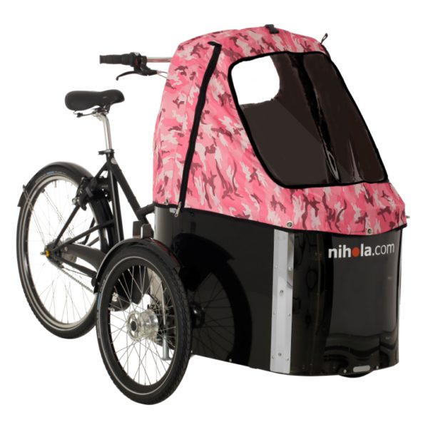 nihola-Family-cargo-bike-pink-army-hood1